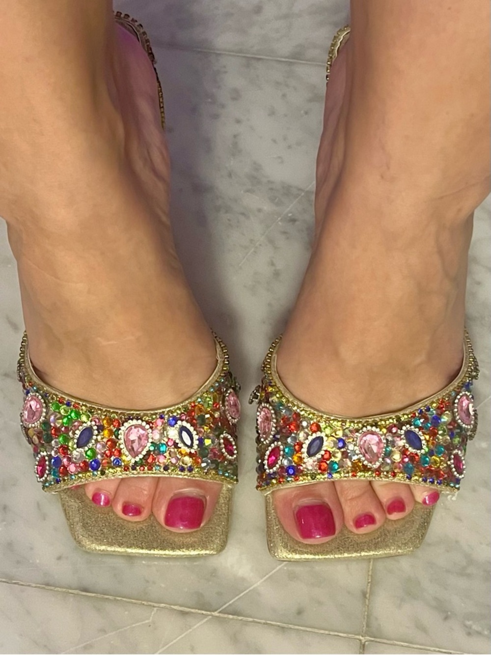 Azalea Wang Gold Crystal-Embellished Women's High Heel Sandals - Picture 12 of 13